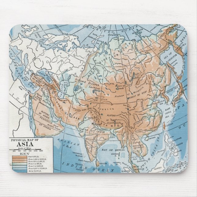 Alfombrilla De Ratón Mapa físico de Asia (1916) (Frente)