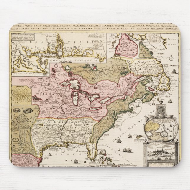 Alfombrilla De Ratón Mapa francés medieval de Quebec/Nueva Francia Amér (Frente)