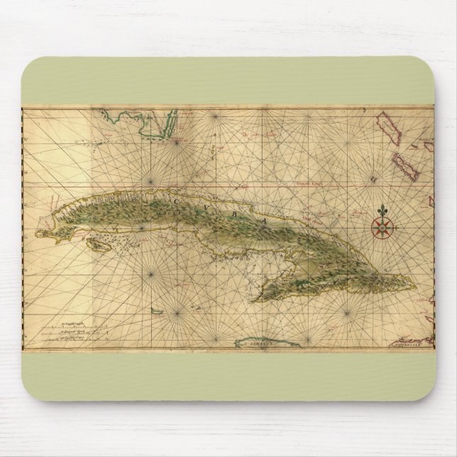 Alfombrilla De Ratón Mapa histórico 1639 de Cuba de Joan Vinckeboons (Frente)