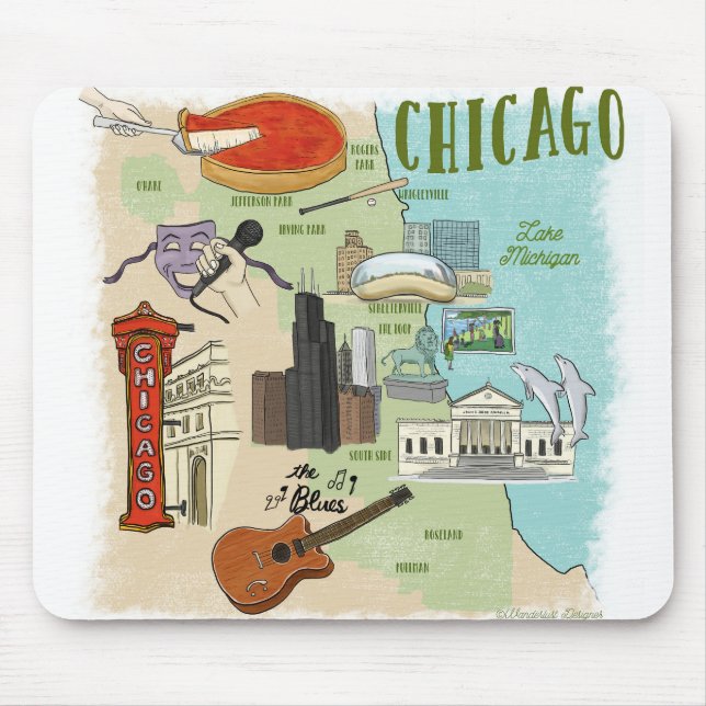 Alfombrilla De Ratón Mapa ilustrado de Chicago para la almohadilla del  (Frente)