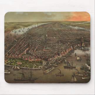 Alfombrilla De Ratón Mapa ilustrado del vintage de New York City (1873)