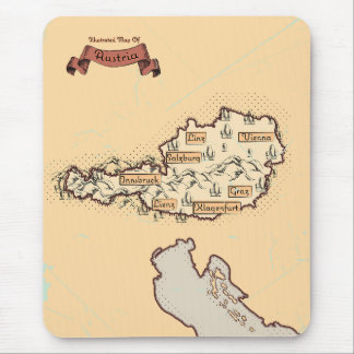 Alfombrilla De Ratón Mapa ilustrado vintage de Austria