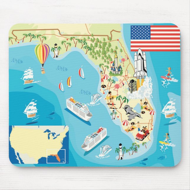 Alfombrilla De Ratón Mapa lindo de la Florida de los niños (Frente)