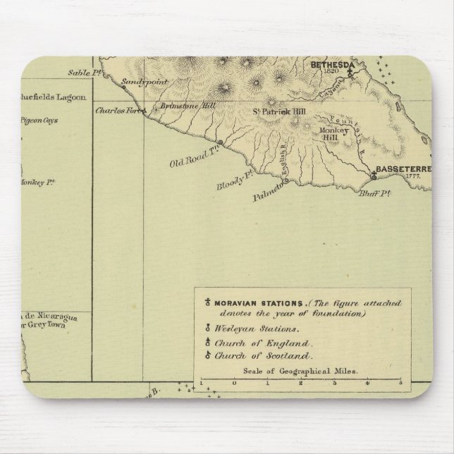 Alfombrilla De Ratón Mapa litografiado de Antigua (Frente)