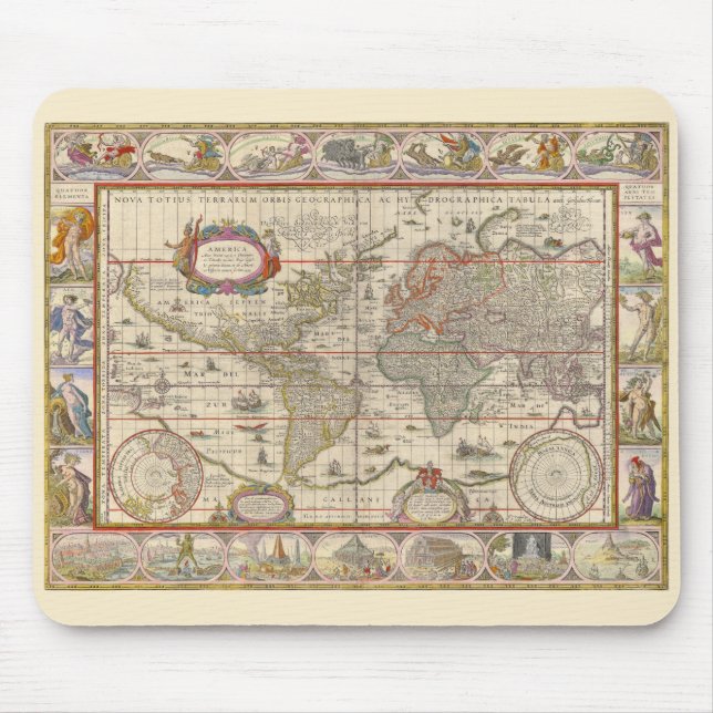 Alfombrilla De Ratón Mapa medieval del mundo entero (por Willem Blaeu) (Frente)