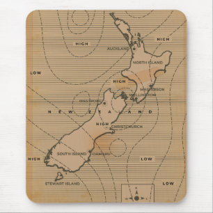 Alfombrilla De Ratón Mapa meteorológico antiguo de Nueva Zelanda