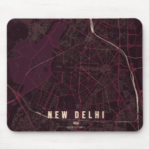 Alfombrilla De Ratón Mapa minimalista de la ciudad de Nueva Delhi, Indi