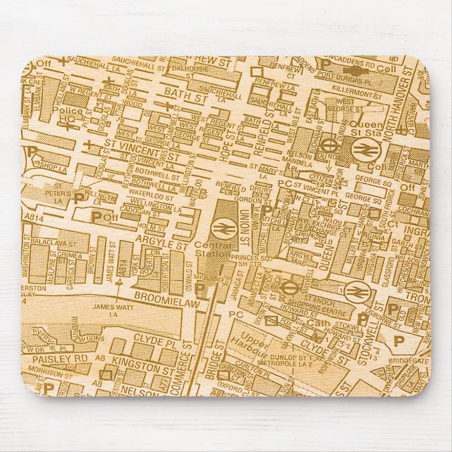 Alfombrilla De Ratón Mapa Mousepad de la ciudad de Glasgow (Frente)