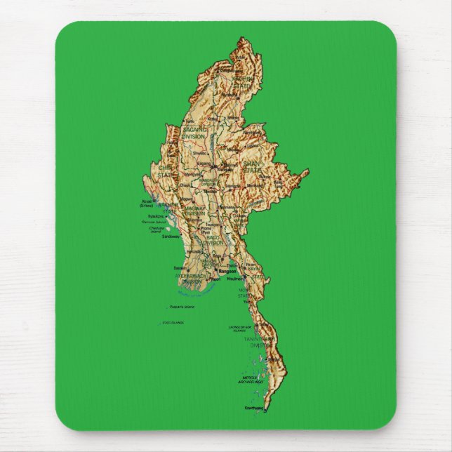 Alfombrilla De Ratón Mapa Mousepad de Myanmar (Frente)