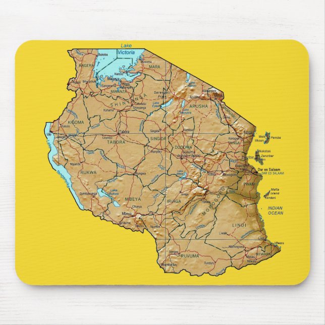 Alfombrilla De Ratón Mapa Mousepad de Tanzania (Frente)