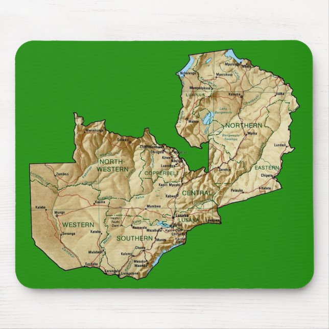 Alfombrilla De Ratón Mapa Mousepad de Zambia (Frente)