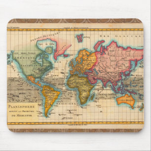 Alfombrilla De Ratón Mapa Mundial 1780 Planisferio Antiguo de Bonne