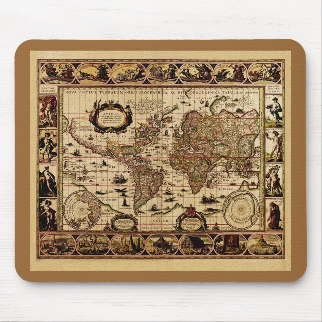 Alfombrilla De Ratón Mapa mundial de 1635 de Willem Blaeu Mousepad (Frente)