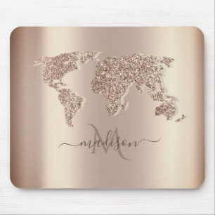 Alfombrilla De Ratón Mapa Mundial de Viajes Monograma Brillante
