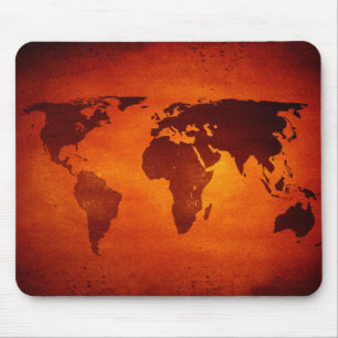 Alfombrilla De Ratón Mapa mundial naranja vintage