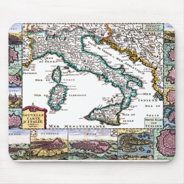 Alfombrilla De Ratón mapa pictórico antiguo de italia (Frente)