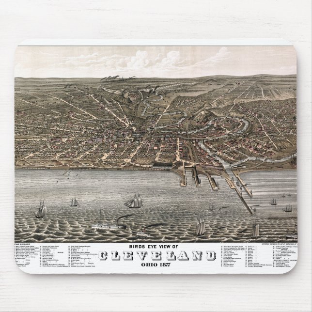 Alfombrilla De Ratón Mapa pictórico Cleveland - Ohio - 1877 (Frente)