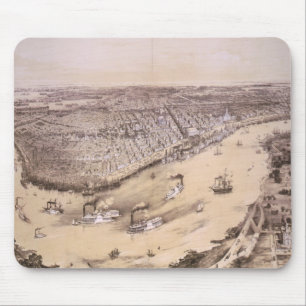 Alfombrilla De Ratón Mapa pictórico vintage de Nueva Orleans (1851)