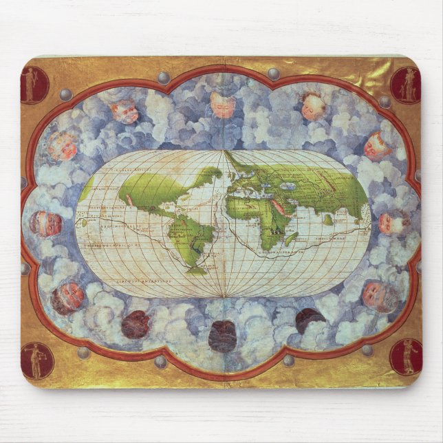 Alfombrilla De Ratón Mapa que remonta el viaje del mundo de Magellan (Frente)