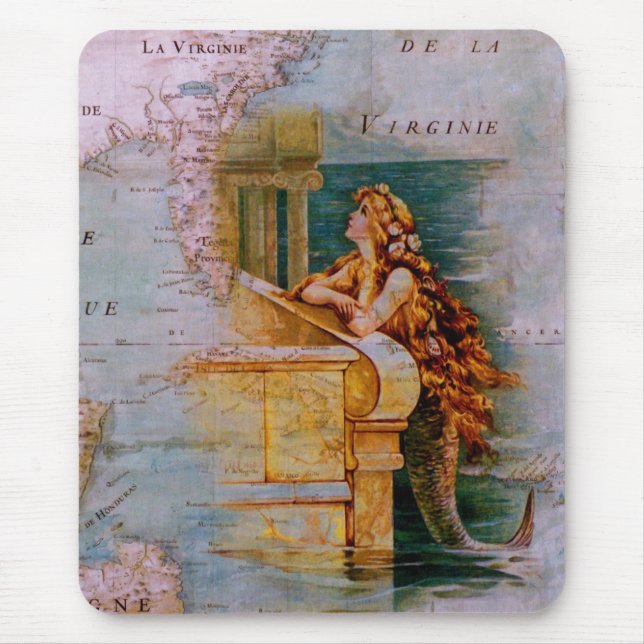 Alfombrilla De Ratón Mapa y sirena náuticos antiguos (Frente)