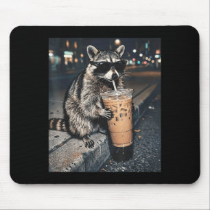 Alfombrilla De Ratón Mapache bebiendo café helado meme divertido de ani