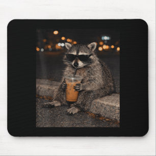 Alfombrilla De Ratón Mapache bebiendo café helado meme divertido de ani