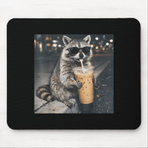 Alfombrilla De Ratón Mapache bebiendo café helado meme divertido de ani