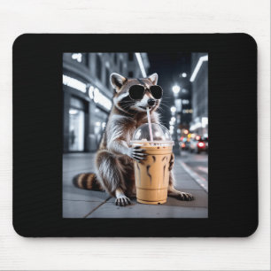 Alfombrilla De Ratón Mapache bebiendo café helado meme divertido de ani
