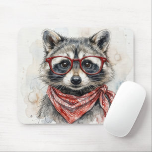 Alfombrilla De Ratón Mapache con gafas rojas
