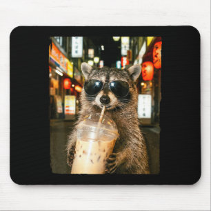 Alfombrilla De Ratón Mapache divertido bebiendo café con hielo meme hom