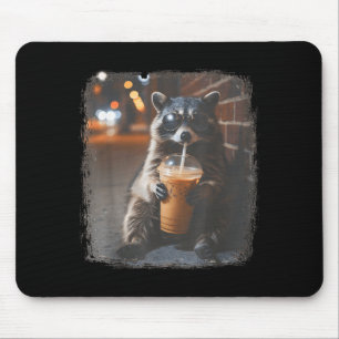 Alfombrilla De Ratón Mapache divertido bebiendo café helado meme de ani
