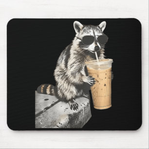 Alfombrilla De Ratón Mapache divertido bebiendo café helado meme de ani