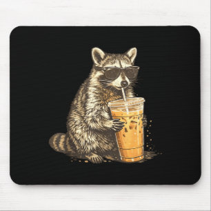 Alfombrilla De Ratón Mapache divertido bebiendo café helado meme de ani