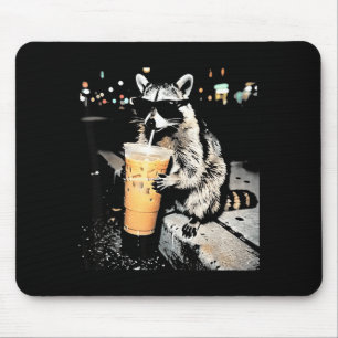 Alfombrilla De Ratón Mapache divertido bebiendo café helado meme de ani