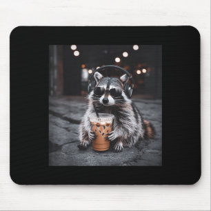 Alfombrilla De Ratón Mapache divertido bebiendo café helado meme de ani