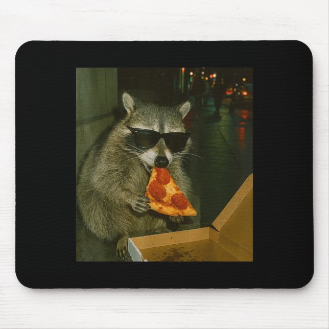 Alfombrilla De Ratón Mapache Divertido Comiendo Zza Animal Meme  (Frente)