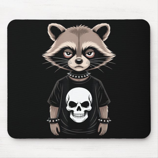 Alfombrilla De Ratón Mapache Emo Oscuro Con Estilo Punk Calavera Altern (Frente)