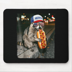 Alfombrilla De Ratón Mapache Lindo Comiendo Hotdog Divertido Meme Améri