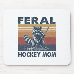 Alfombrilla De Ratón Mapache Retro Feral Mamá de Hockey Jugadora de Hoc