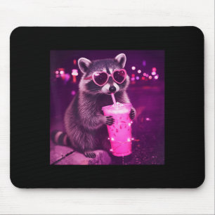 Alfombrilla De Ratón Mapache rosa divertido bebiendo café helado - lind