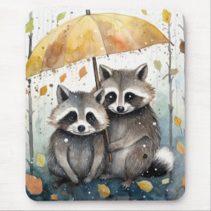 Alfombrilla De Ratón Mapaches Lindos en la Lluvia