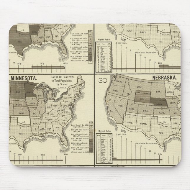 Alfombrilla De Ratón mapas litografiados de Estados Unidos (Frente)