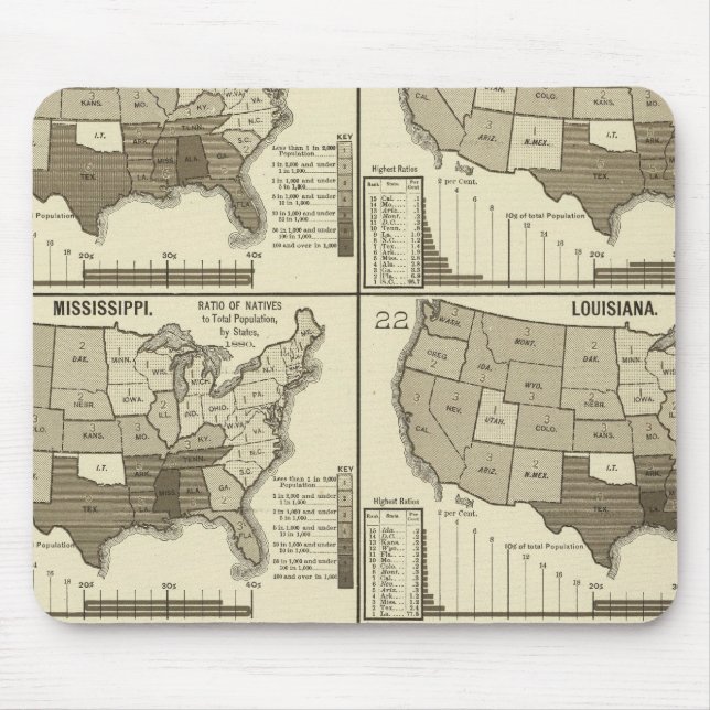 Alfombrilla De Ratón Mapas litografiados de los Estados Unidos 2 (Frente)
