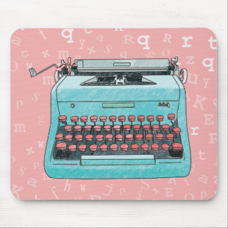 Alfombrilla De Ratón Máquina de escribir azul en Mousepad rosado