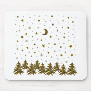 Alfombrilla De Ratón Maravilloso árbol de Navidad, luna, estrellas