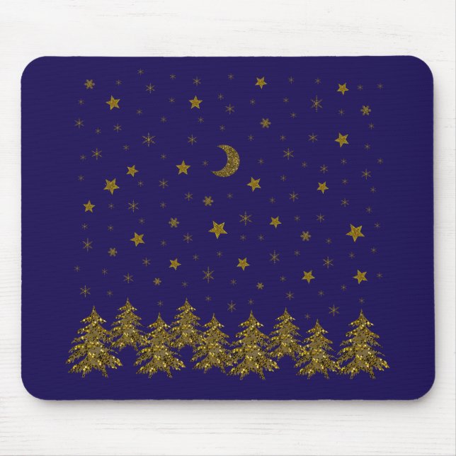 Alfombrilla De Ratón Maravilloso árbol de Navidad, luna, estrellas (Frente)