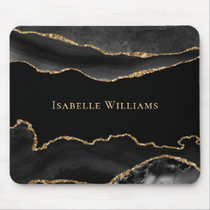 Alfombrilla De Ratón Marble Agate Moda elegante de oro negro personaliz