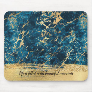 Alfombrilla De Ratón Marble de oro azul de la marina