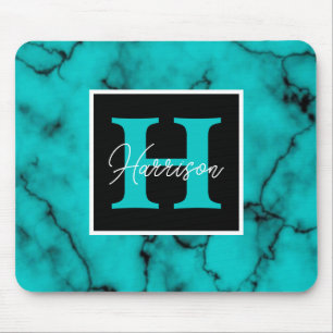 Alfombrilla De Ratón Marble turquesa Sofisticado nombre en monograma