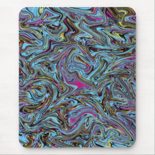 Alfombrilla De Ratón Marbleized Swirls of Black Yellow Pink Blue Etc
